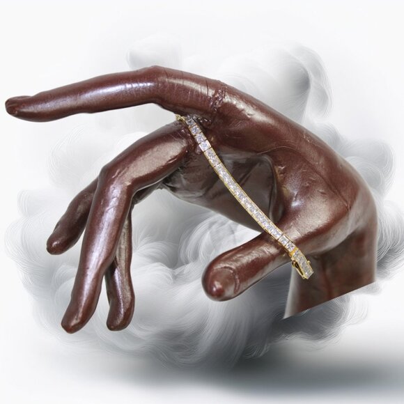 Crislu Finished Gold Handset Cubic Zirconia Tennis Style Bracelet 3mm - Picture 4 of 8